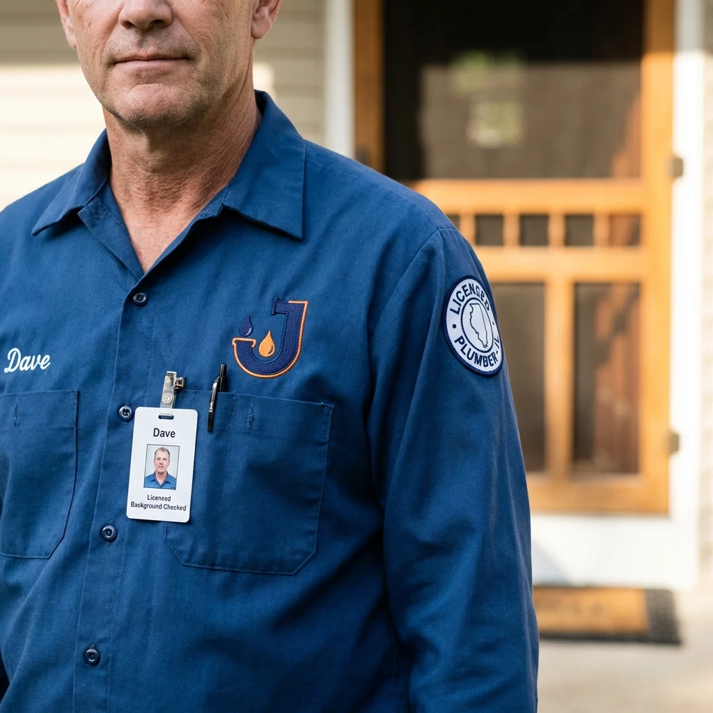 Licensed plumber showing ID badge in Kendallville, IN